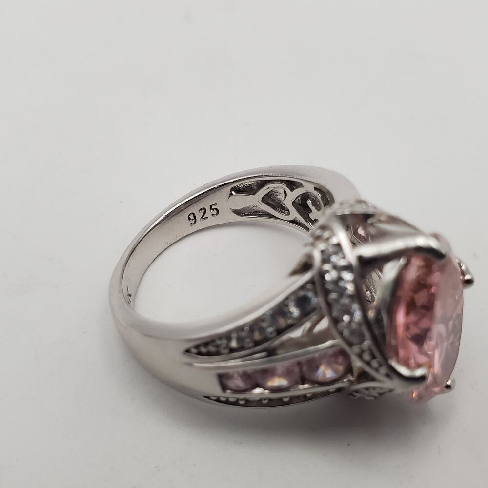 DK Sterling Silver 925 Pink Kunzite & Clear CZ Stone Ring - Size 7 - Picture 12 of 14